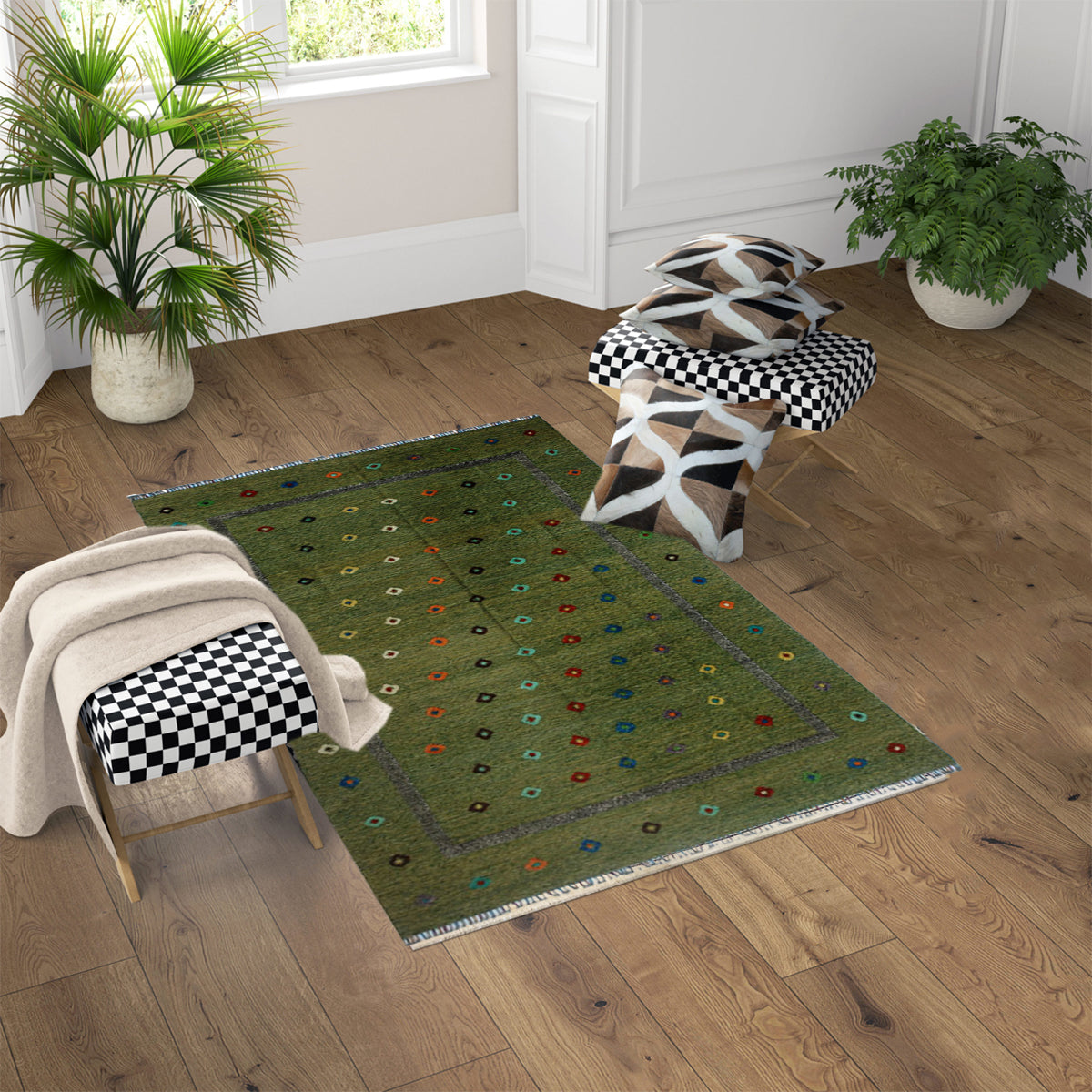 Soumak-Thatch-Green-Kilim-Rug