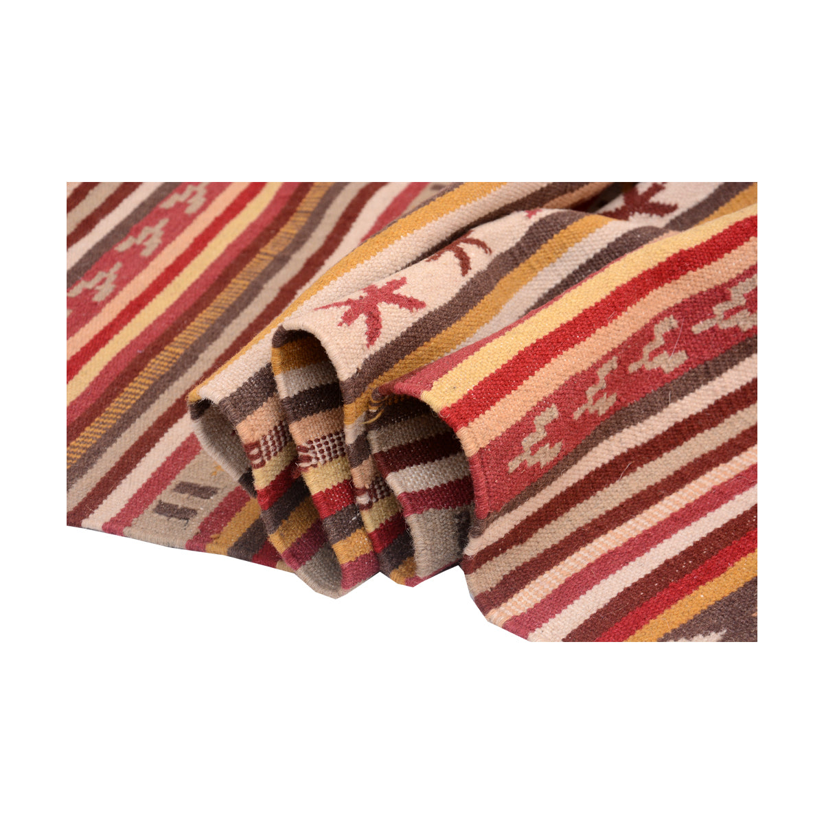 Vintage- Handwoven -Calico -Strip- Rug